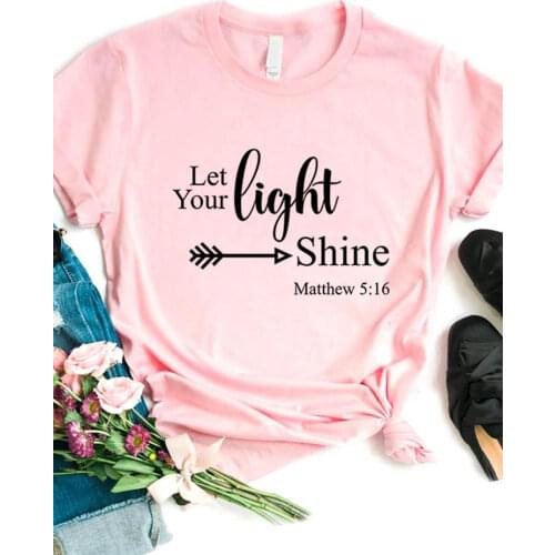 Let Your Light Shine Arrow Print Women T Shirt Short Sleeve O Neck Loose Women Tshirt Ladies Fashion Tee Shirt Tops Clothes