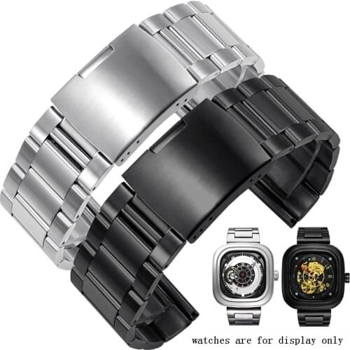 Stainless Steel Strap Replacement Metal Watchband For Diesel Citizen Large Mens Watch Chain 24 26 28mm Black Silver