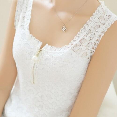 S-3XL New Womens Lace Shirt Summer Spring 2020 Fashion Pearl Lace Dobby Hollow-out Sleeveless Vest Slim Thin Tanks Tops Female