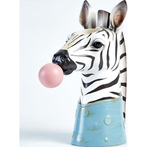 Nordic Resin Cartoon Animal Head Vase Flower Pot Blowing Bubbles Gum Kids Room Decor Simulation Animal Creative Crafts Ornaments
