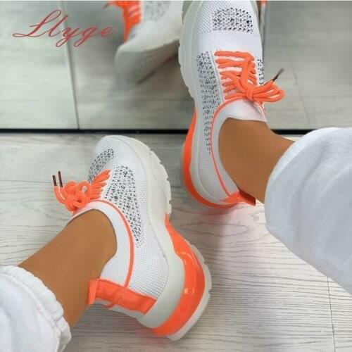 Ladies Flat Shoes Knitting Vulcanized Shoes For Women Light Sneakers Lace Up Breathable Casual Mesh 2021 Fashion Female Footwear
