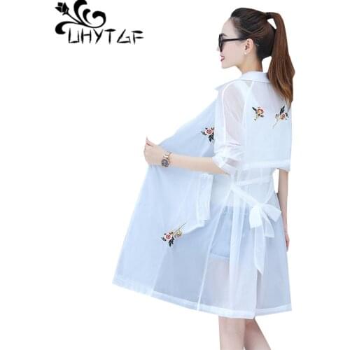 UHYTGF Summer Tops Coat Women Embroidery Plus Size Sun Protection Clothing Thin Jacket Anti-UV Breathable Long Outwear Female 11