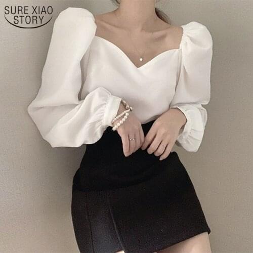 Long Sleeve Korean Chic Loose Shirt Women Solid Color Simple Bubble Sleeve Shirt Top 2021 Fashion Women Blouse White Shirt 13528