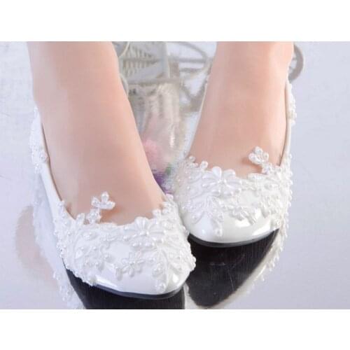White lace pearl sweet bridal wedding shoes woman handmade low high heel customized bridal shoes white lace party pumps HS079