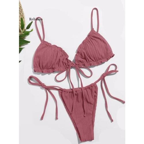Women New Pleated Lace Up Bikini Sexy Swimsuit Brazil Swimsuit