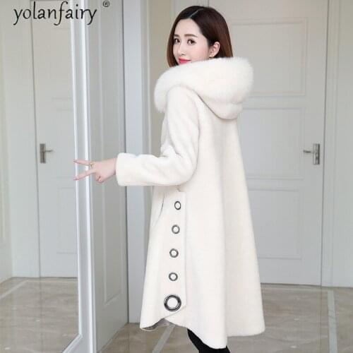 100% Wool Fur Coat Female Real Fox Fur Collar Hooded Woman Jacket Winter Clothes Women 2020 Abrigos De Mujer 5W18176 Pph1480