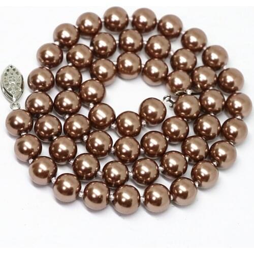 High Grade Romantic Champagne Shell Simulated-pearl Chain Necklace for Women 8,10,12,14mm Round Beads Charm Jewelry 18inch B1498