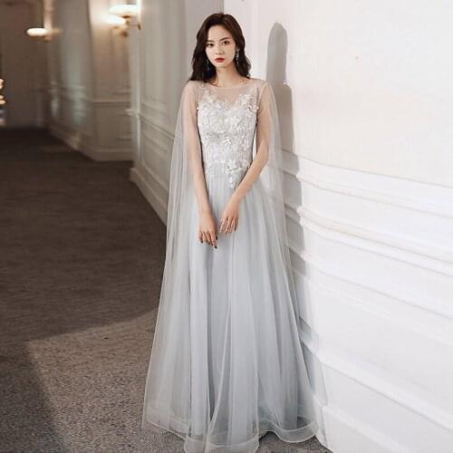 Womens O Neck Evening Formal Dress A Line Prom Quinceanera Dresses Slit Sleeve Long Robe Vestido De Festa Soiree