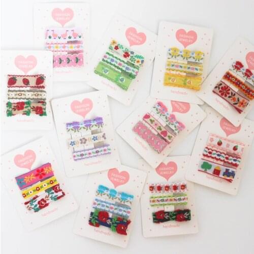 11Set Cute Sweet Hair Accessories Girls Kids Childr Beautiful Embroidery Side Hair Clip Princess Barrettes Headwear Hairpins