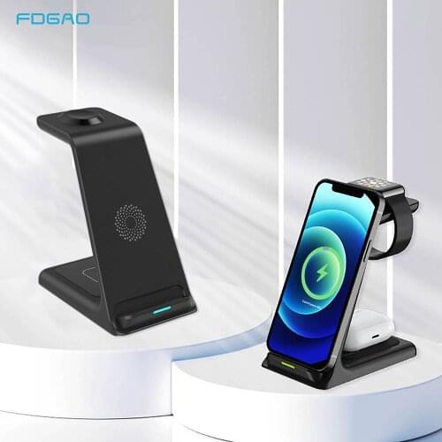 15W 3 In 1 Wireless Charger For iPhone 12 11 XS XR X 8 Airpods Pro Apple Watch 6 SE 5 Fast QI Charging Stand for Samsung S20 S10