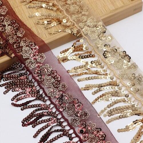 15 Yards 8cm Ethnic Style Sequins Fringe Lace Embroidery Lace Sequins Lace Trimming