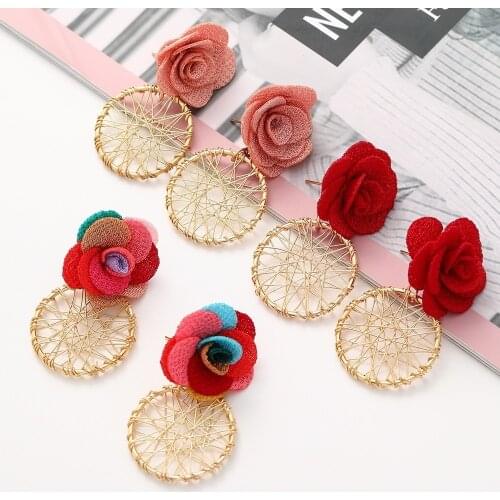 2021 New Design Fashion Jewelry Big Metal Round Flower Hanging Earrings For Women Summer Beach Party Wedding Elegant Earrings