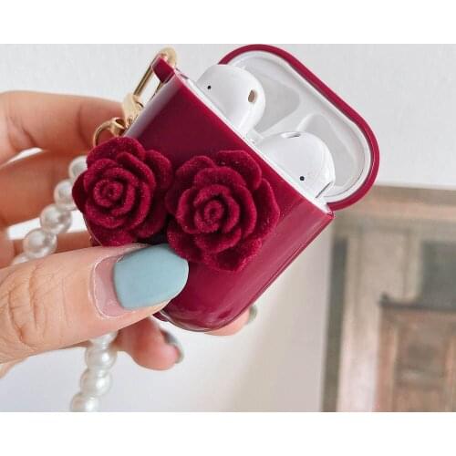 3D Flowers Soft Cute Case for Apple AirPods 1 2 Wireless Charging Box with KeyChain Bracelet Cover for Airpods Pro Case Capa