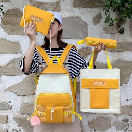 4 Pcs Set School Backpack Simple Women Backpack Nylon School Bags Waterproof Teenager Girls Student Schoolbag Ladies Backpacks