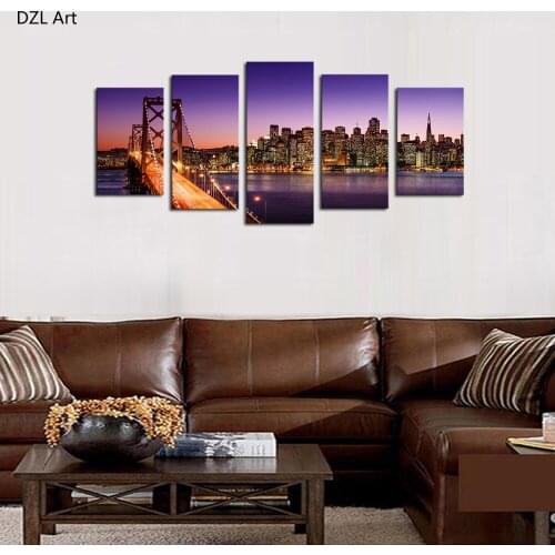 5 Piece City Bridge Modern Home Wall Decor Canvas Picture Art HD Print Painting On Canvas