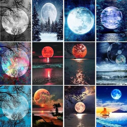 5D DIY diamond painting "full moon" landscape, diamond embroidery, gifts, mosaic pictures, cross stitch, rhinestones, decoration