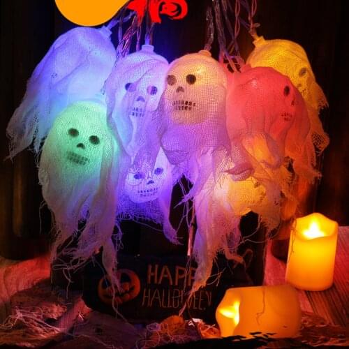 10 Head Battery Powered Horror Lampshade Gauze Alloween Skull Light String 10 Heads Durable LED Lights 2.5m Battery-powered