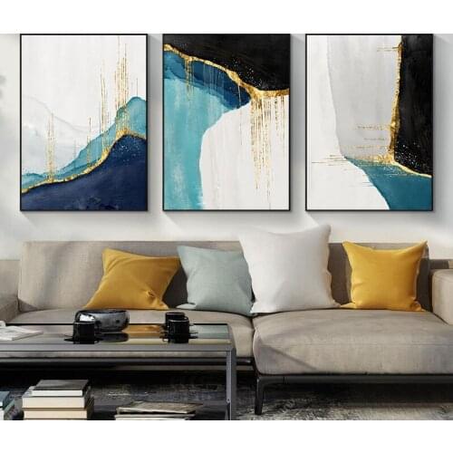 Abstract Golden Line Color Block Canvas Painting Prints Decorative Posters Pictures for Living Room Bedroom Home Decor Artwork