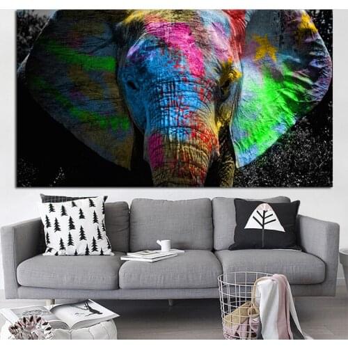 Big Size Colorful African Elephant Oil Painting Printed Freedom Animal On Canvas Pictures Graphic Home Wall Decor Living Room