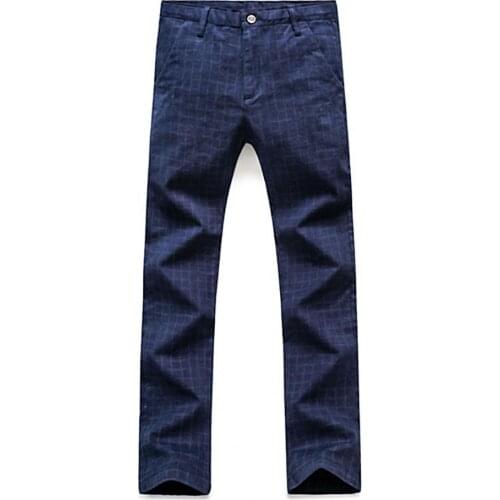 Suit Pants Men Autumn Winter Plaid Checked/ Pocket Long Slim Trousers Office Dress Pants Men Pants Trousers Men Clothing