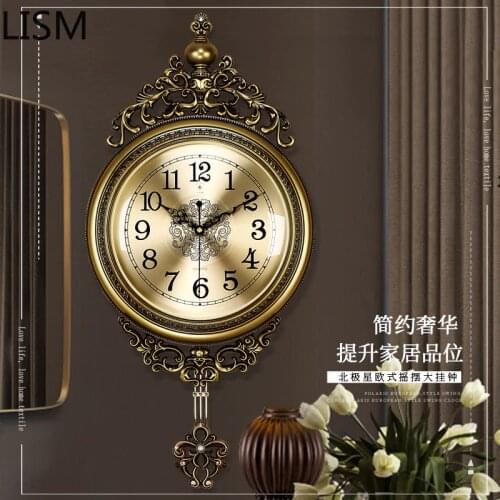Home Decor Modern Pendulum Wall Clock Vintage Round Wall Clock Quartz Silent Metal Wall Clock Nordic Design Duvar Saati