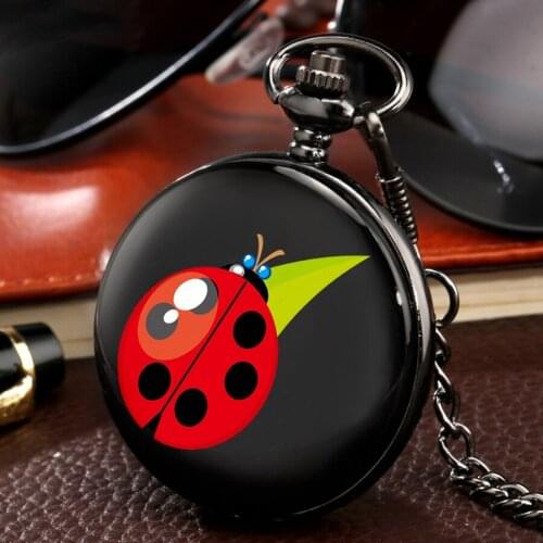Watch reloj Red Beetle Ladybug Pattern Quartz Pocket Watch Necklace Pendant Unisex Gifts hot pocket watch Smooth Black Clock Kid