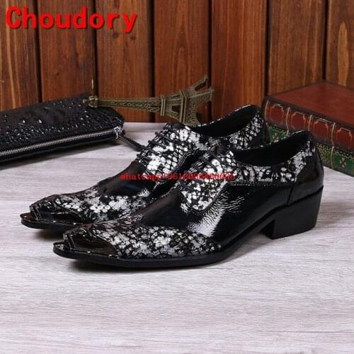 Choudory mens shoes high heels luxury brand black prom loafers metallic toe velvet slippers spike mens dress wedding shoes