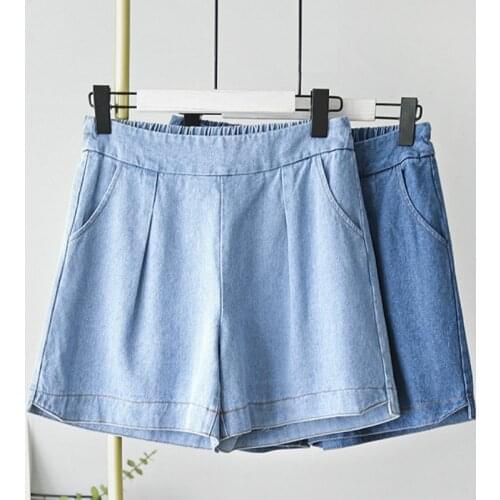 Denim Shorts Womens White Women Short Jeans Khaki Wide Leg Elastic Waist Vintage High Waist Shorts Women Summer