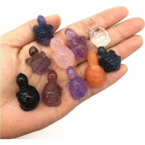 Cute Natural Crystal Mini Tortoise Carving Fluorite Amethyst Crystal Turtle Figurine Gemstone Making DIY Natural Quartz Crystals