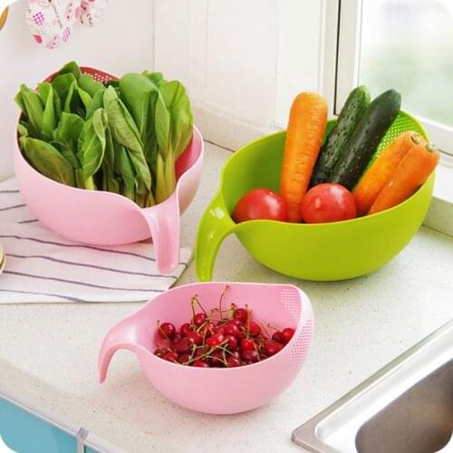 Rice Washing Filter Strainer Basket Sieve Fruit Vegetable Bowl Drainer Kitchen