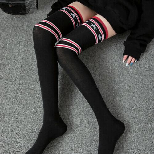 Newest Women Long Cotton Socks Autumn Warm Ladies Girls Thigh High Over the Knee Socks Long Striped Cotton Socks