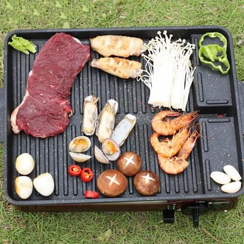 Hot 32 X 26cm Portable BBQ Grill Pan Plate Non-Stick Coating Butane Gas Stove Cooker Plate Rectangle Korean Barbecue Plate