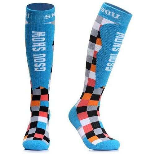 Gsou Snow Mens Thermal Ski Stockings Blue And Color Block Male Thick Snowboarding Long Winter Outdoor Sports Socks For Male