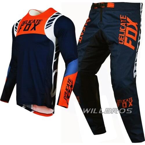 Motocross Racing Gear Set Delicate Fox Flexair Mach Jersey Pants Mountain Bicycle Offroad Kits Downhill Bike 4-Way Stretch Suit
