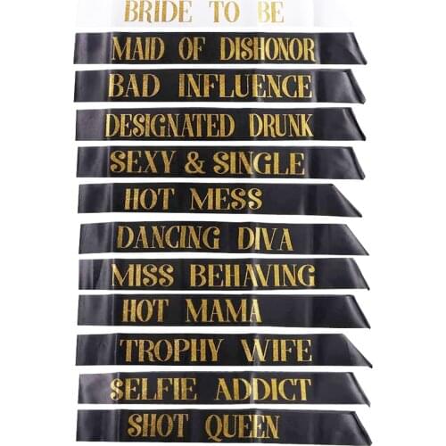 12pcs Bride To Be Team Bride Tribe Satin Ribbon Sash Wedding Party Bridal Shower Bachelorette Party Decoration Game Favor Gifts