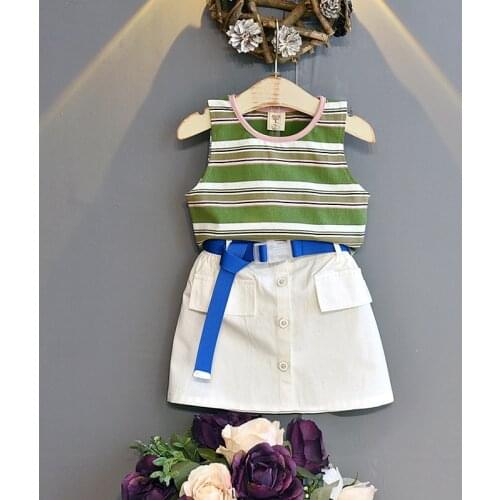 Gooporson Summer Kids Clothes Fashion Korean Little Girls Clothing Set Stripes Vest&skirt 2 Pcs Cute Toddler Children Outfits