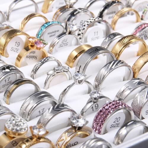 Big promotion! 50 pcs Metal rings With decorations charm jewelry stainless steel Diverse styles trendy gift for men women
