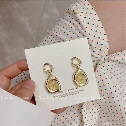 Fashion Retro Geometric Crystal Earrings Golden Transparent Pendant Earrings Girly Metal Crystal Earrings Tide
