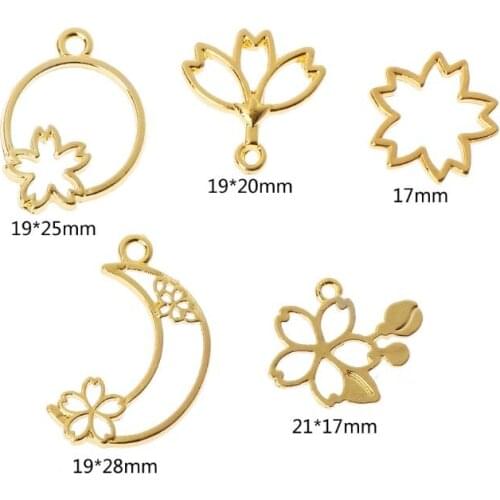 5Pcs Cherry Flower Open Bezel Charm Pressed Flower Blank Frame Hollow Pendants