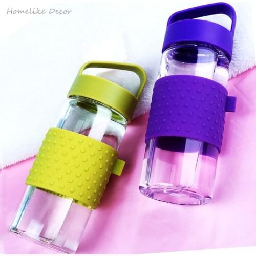350ml Glass Water Bottle Portable Sports Drinking Bottle With Silicone Cover Bicycle Climbing Drinkware B