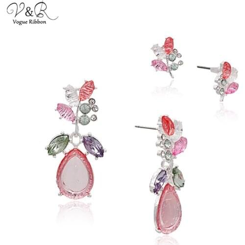 Silver plated colorful acrylic and resin stones, 2 pairs a set, earring set