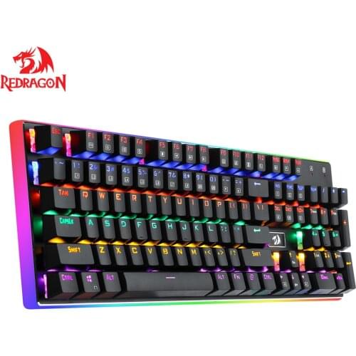 Redragon K577R Rainbow Backlit Wired Mechanical Gaming Keyboard Aluminum Base 104 Standard Keys Teclado Gamer Floating PC Game