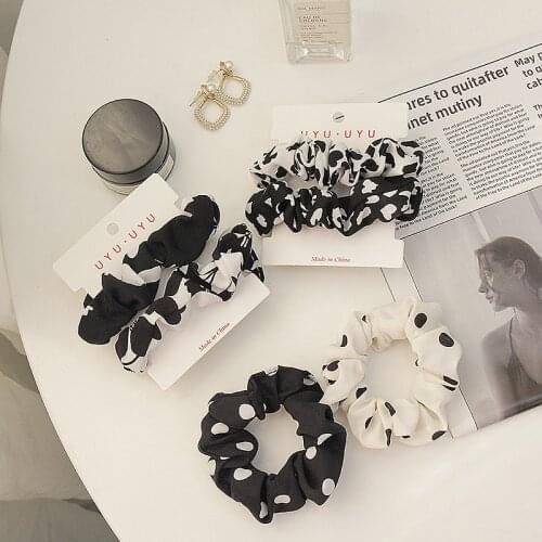 Girls Simple Satin Ribbon Print Elastic Hair Band Set Black&White Leopard Dot Small Hair Scrunchies Hair Tie Rubber Band Gum