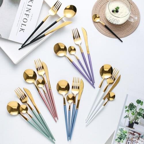 Luxury Stainless Steel Cutlery Set Dinnerware kits Golden Silver Gift Box Western Forks Knife spoon Exqusite Tableware 2/3/4PCS