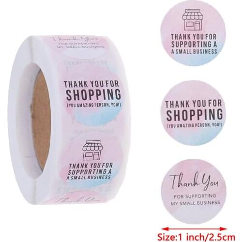 Pink Thank You Stickers for Supporting My Business 500pcs 1'' Circle Paper Handmade Seal Label Gift Packaging Stationery Sticker