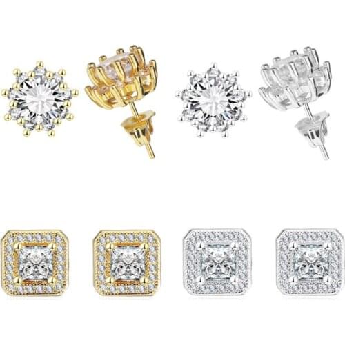 Material Brass Copper Push Back CZ AAA Zircons Stud Earrings Earring Brief Round Square Allergy Free Quality Jewelry