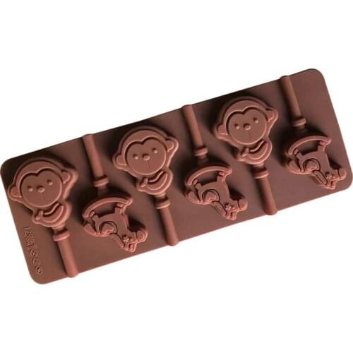 6 Cavity Monkey Trojan Silicone Lollipop Mold Chocolate Sugar-tablet Mode with 6 Rod DIY Mold XG758
