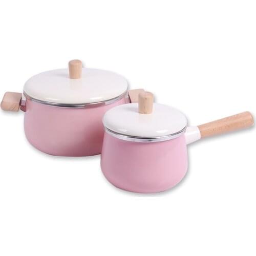 1.8L/3.3L Enamel Milk Pot Wok Soup Pot Flat Bottom Frying Pan Set With Lid Kitchen Cooker For Induction Cooker Gas Stove ZZY007