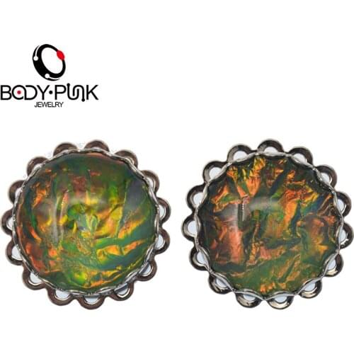 BODY PUNK New Arrival Green Brown Mix Foil Ear PlugDoubleFlareEarGauges 6-20mm Expander Stainless Steel Piercing Jewelry PLG 088