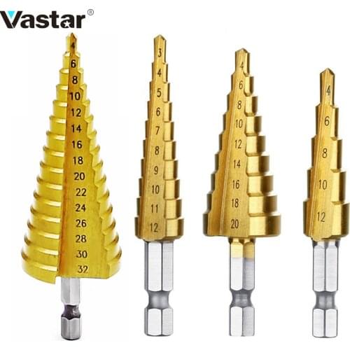 Vastar HSS Steel Titanium Step Drill Bits Cone Cut Tools Woodworking Wood Metal Drill Bit Set 3-12mm 4-12mm 4-20mm 3-13mm 4-32mm